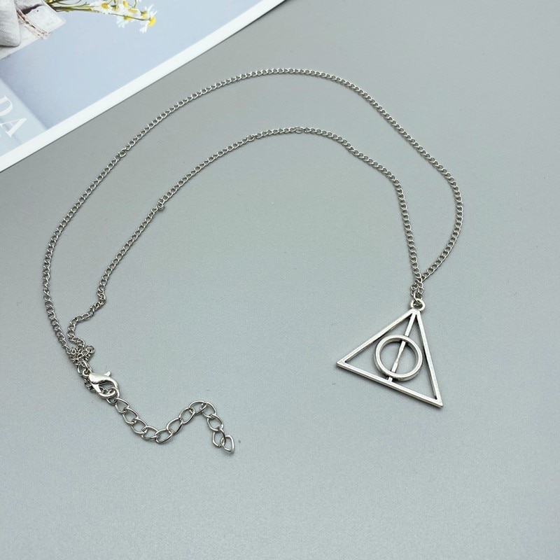 New Fashion Necklace Hallows Deathly Golden Silver Color Pendants Necklace Long Women Men Colar Gift Jewelry