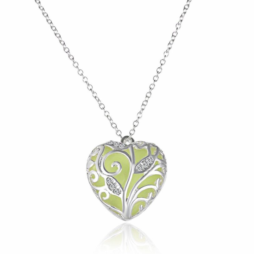 New Glow In The Dark necklace Chocker Hollow Heart Locket Glowing Stone Pendant Stainless Steel Chain Necklace For Women - Image 2