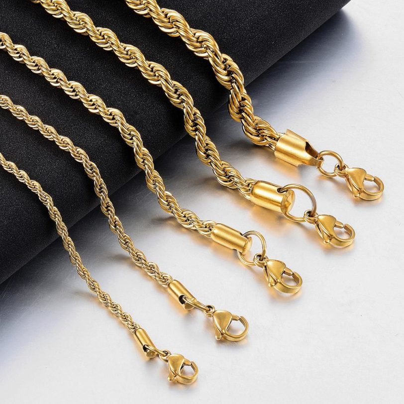 New Gold Stainless Steel Rope Chain 2mm-6mm Fashion Jewelry Ladies Necklace - Image 2