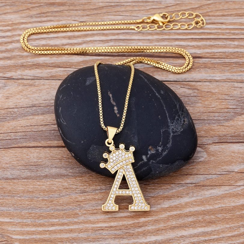 New Luxury Copper Zircon A-Z Crown Alphabet Pendant Chain Necklace Punk Hip-Hop Style Fashion Woman Man Initial Name Jewelry - Image 2