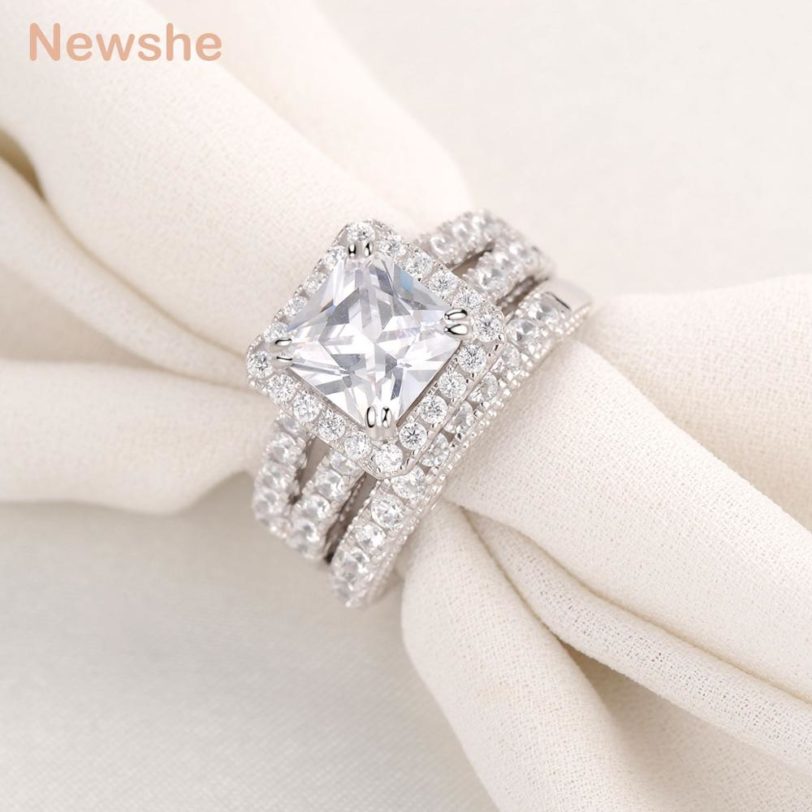 Newshe 2 Pcs Wedding Ring Set Classic Jewelry 2 8 Ct Princess Cut AAAAA CZ 925 1