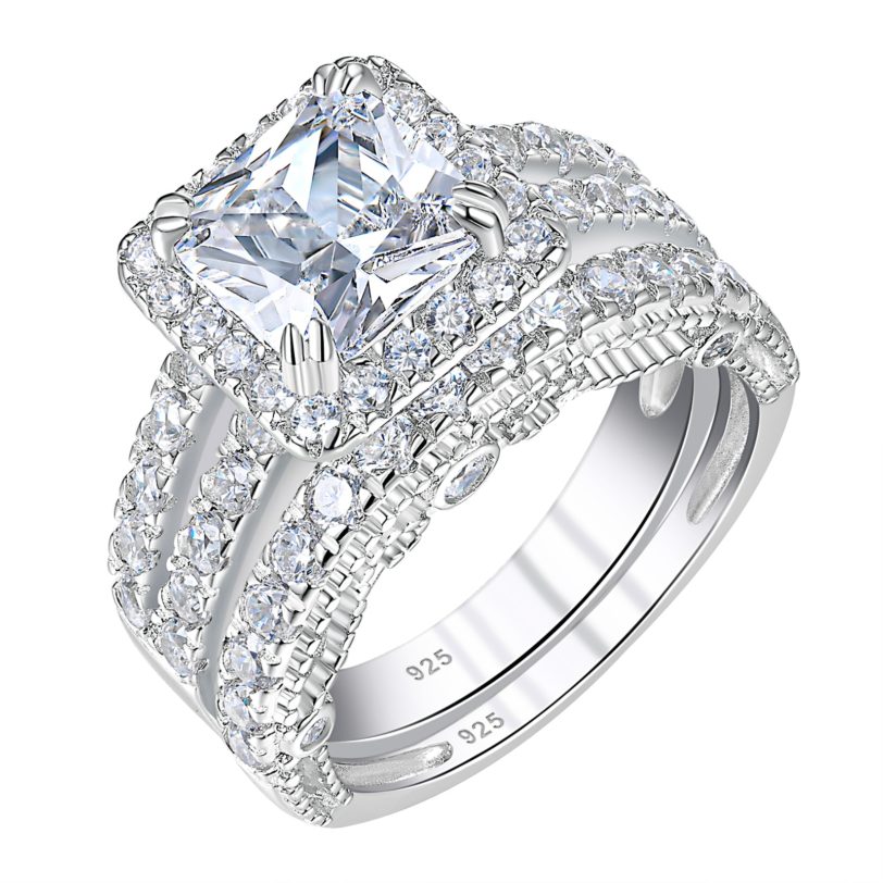 Newshe 2 Pcs Wedding Ring Set Classic Jewelry 2 8 Ct Princess Cut AAAAA CZ 925