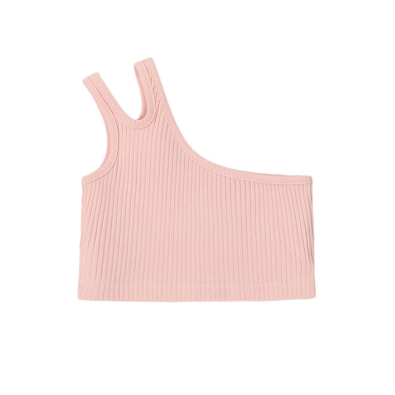 OPPERIAYA Kids Summer Cotton Tank Tops Solid Color Slit One-Shoulder Sleeveless Tight Crop Tops for Baby Girls 2-7 Years - Image 2