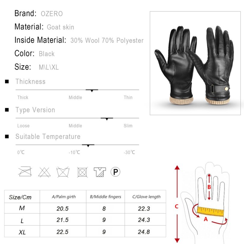 OZERO Luxury Mens Nappa Leather Winter Gloves with Thermal Cashmere Wool for Dress Driving Hands Warm 5022 - Image 3