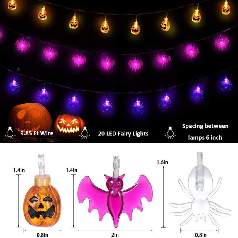 Outdoor Halloween Decorations Lights 10/20 LED Pumpkin Spider Bat Skull String Light Battery Operated for Indoor Halloween Party - Image 2