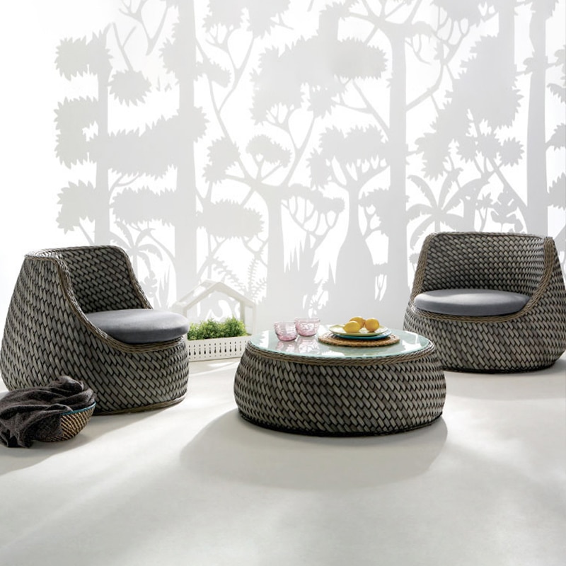 Outdoor sofa balcony three piece rattan chair tea table Scandinavian simple sunshine room leisure double living