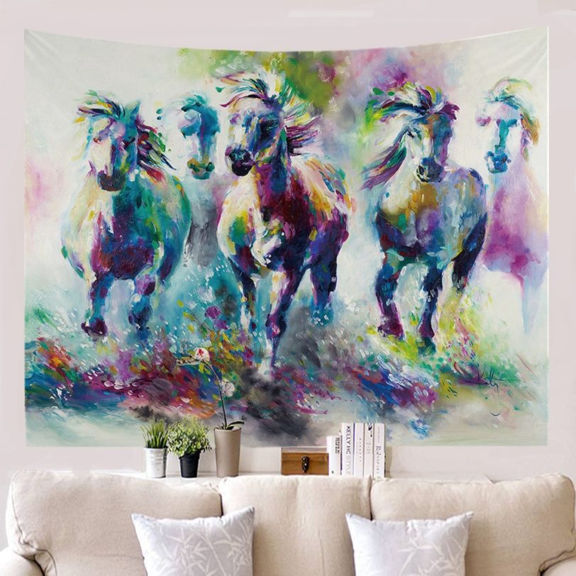 Pentium Horse Print Wall Hippie Tapestry Oil Painting Polyester Fabric Tapestry Home Decoration Wall Rug Carpets Hanging Blanket - Image 2