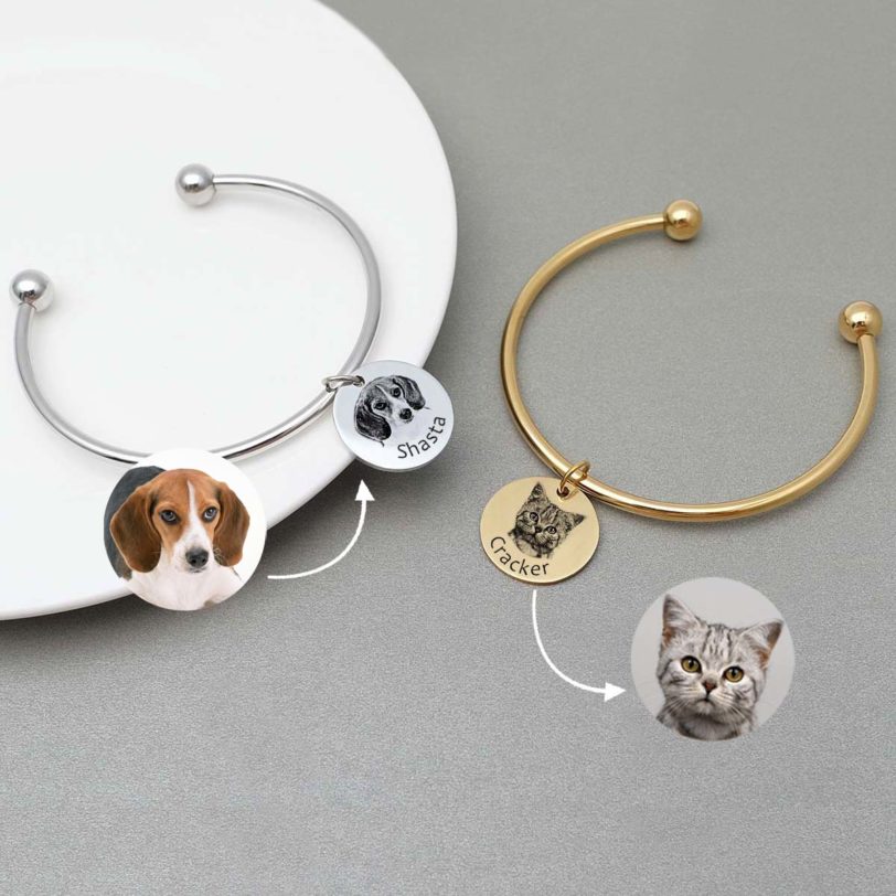 Personalized Photo Bangle, Custom Dog Photo Charm Bracelet, Personalized Pet Picture Bangle, Memorial Jewelry, Gift for Her - Image 3