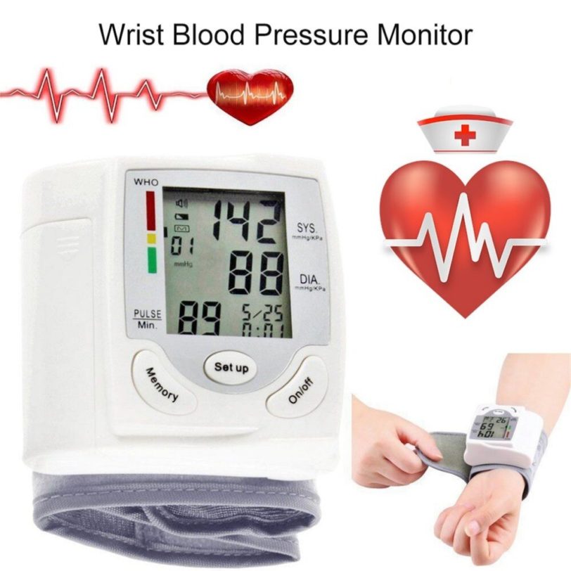 Portable Automatic Digital LCD Display Wrist Blood Pressure Monitor Device Heart Beat Rate Pulse Meter Measure Tonometer White - Image 2