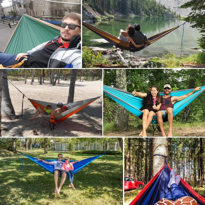 Portable Hammock Double Person Nylon Camping Hammock Survival Garden Hanging Sleeping Chair Travel Furniture Parachute Hammocks - Image 4