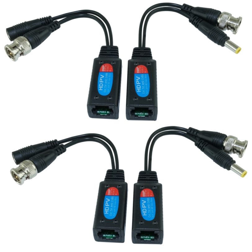 Pripaso 4 Pair Passive Video Balun BNC to RJ45 Adapter with Power Full HD 1080P-5MP Surveillance Security Camera Ethernet Cable - Image 2