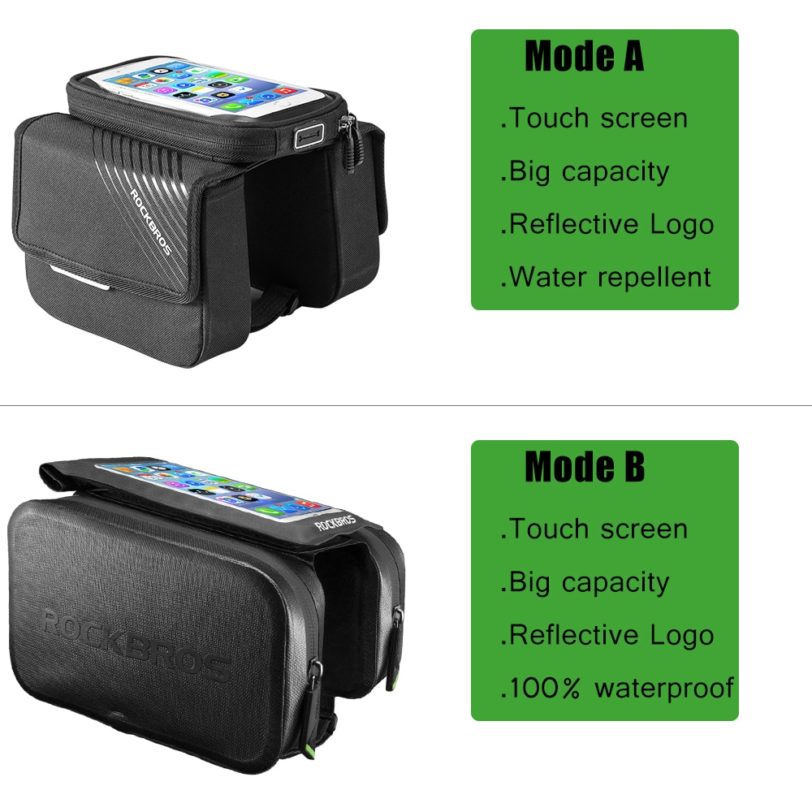 ROCKBROS Bike Frame Bag Bicycle Top Tube Pouch Bag Cycling Waterproof Front 6.0'' Touch Screen Phone Bag Case Two Side Tool Bag - Image 5