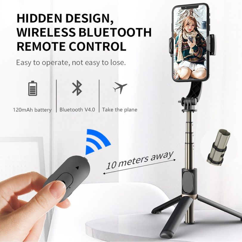 RUZSJ 2021Q08 New Bluetooth handheld gimbal stabilizer selfie stick expandable handheld monopod mini tripod For Android