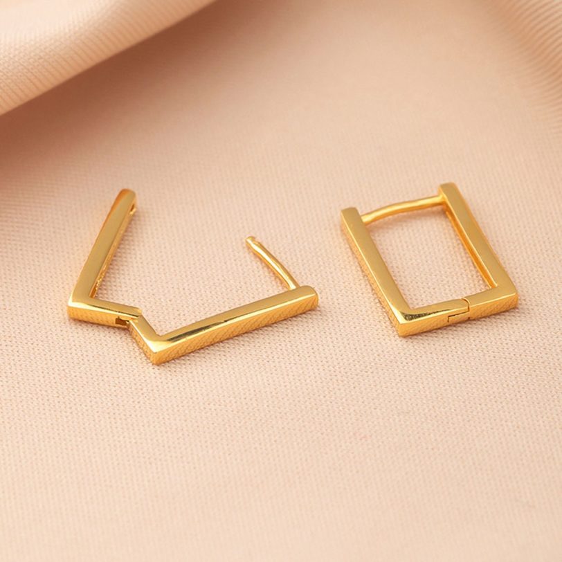 Real Sterling Silver Hoop Earring Geometric Design Gold Plate Elegant Jewelry 925 Jewellery For OL Lady - Image 2