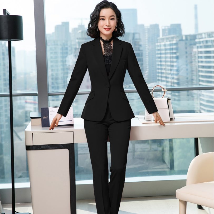 Red Dark Blue Black Women Pant Suit for Office Lady Two Pieces Set Size S-4XL Formal Work Career Blazer Coat With Pant Set Suit - Image 5