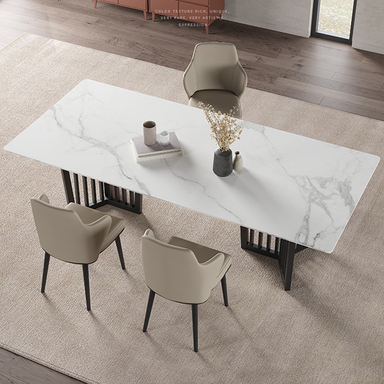 Rock plate dining table and chair combination of modern simple household solid wood luxury stone dining
