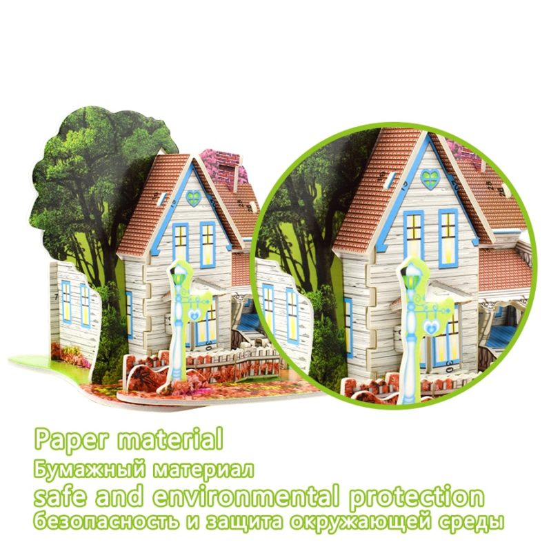 Romantic Cottage Model 3D Puzzles for Kids DIY Jigsaw Brain Games Educational Toys for 3 Years Old Gift Beautiful House Building - Image 5