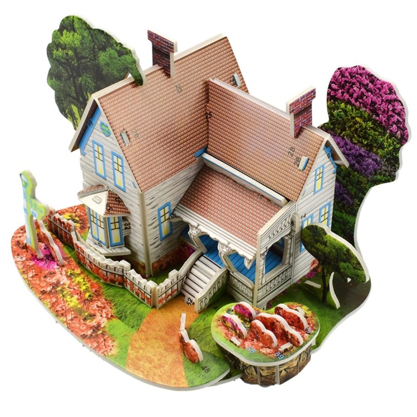 Romantic Cottage Model 3D Puzzles for Kids DIY Jigsaw Brain Games Educational Toys for 3 Years Old Gift Beautiful House Building - Image 2