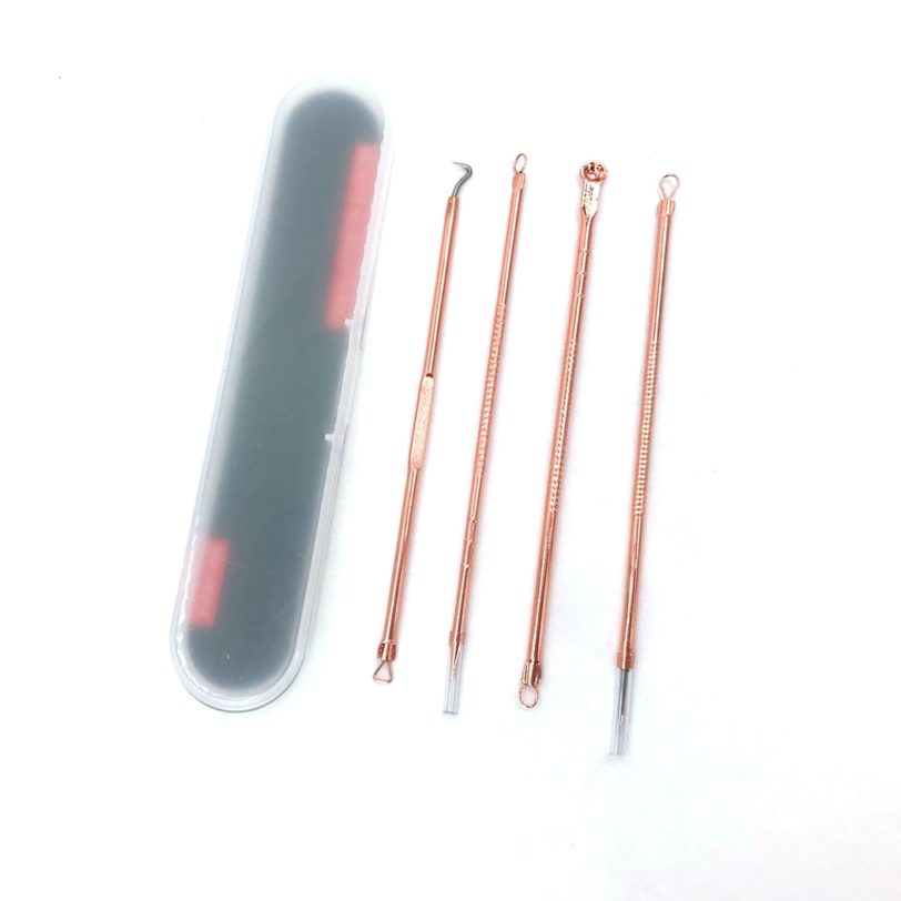 Rose Gold 4pcs/set Blackhead Comedone Acne Pimple Belmish Extractor Vacuum Blackhead Remover Tool Spoon for Face Skin Care Tool - Image 4