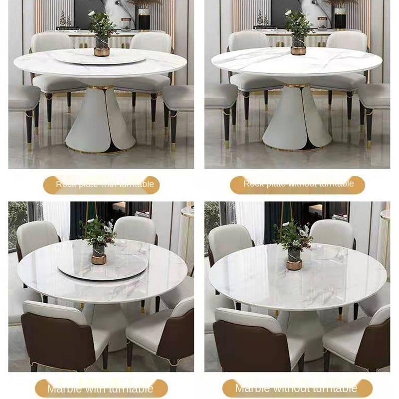 Round household dining table and chair combined round dining table with turntable