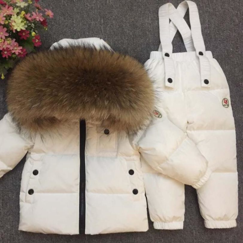 Russian Winter Real Fur Warm Outerwear Children Sets Girls Down Jackets Overalls Boy Girl Jacket Snowsuit 1