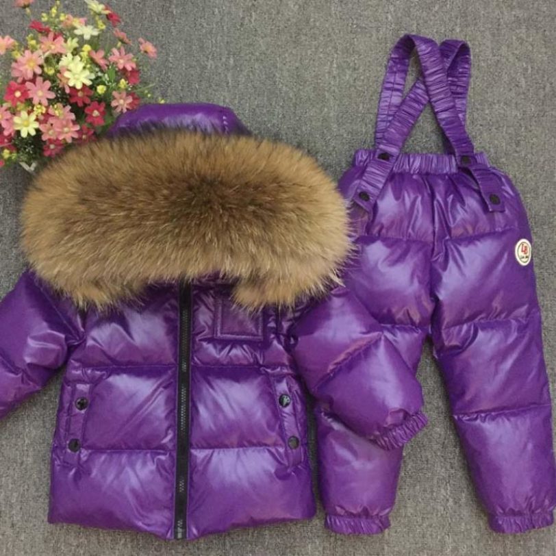Russian Winter Real Fur Warm Outerwear Children Sets Girls Down Jackets Overalls Boy Girl Jacket Snowsuit
