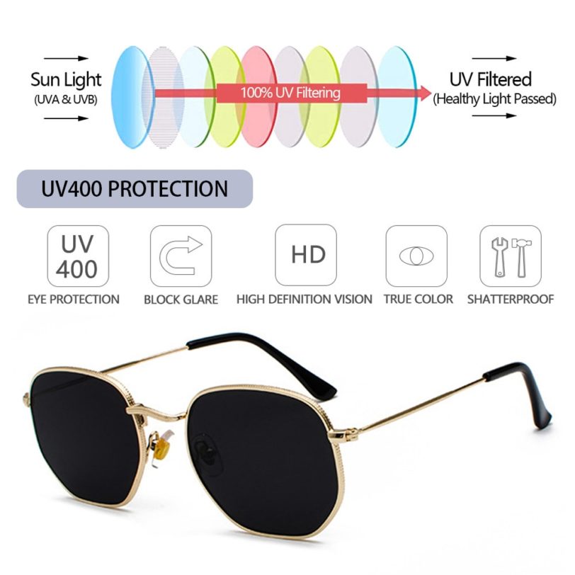 Small Square Sunglases NEW Hexagon Sunglasses Women Brand Designer Men Metal Frame Driving Fishing Glasses UV400 Beach Glasses - Image 2