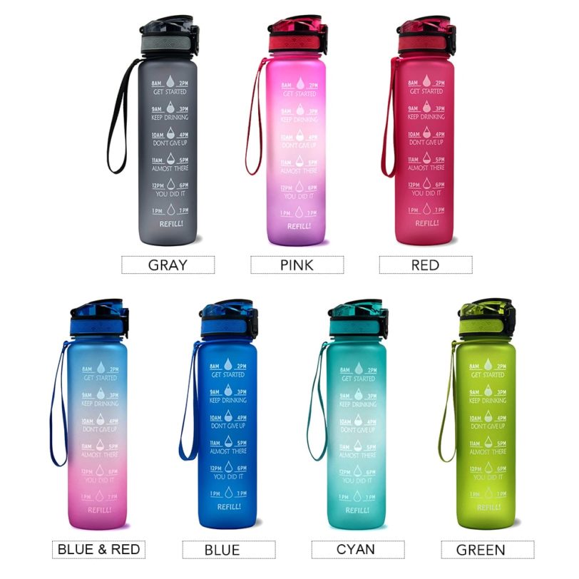 Sports Water Bottle with Time Marker Drinking Kettle Fitness Sport Bottle 1L Water Jug Camping Office School Gym Workout - Image 5