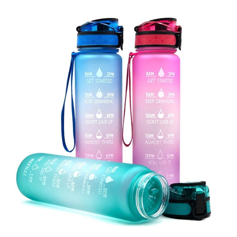 Sports Water Bottle with Time Marker Drinking Kettle Fitness Sport Bottle 1L Water Jug Camping Office School Gym Workout - Image 2