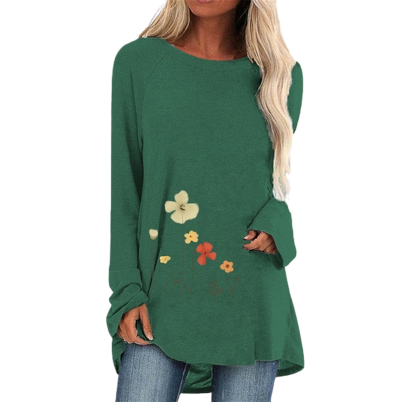 Spring And Autumn Shirt Large Size O Neck Fashion T Shirt 2021 Floral Print Long Sleeve 2