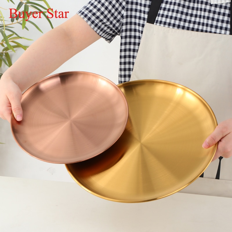 Stainless Steel Dinner Plates European Style Dessert Plate Kitchen Serving Dishes Salad Plate Cake Tray Western