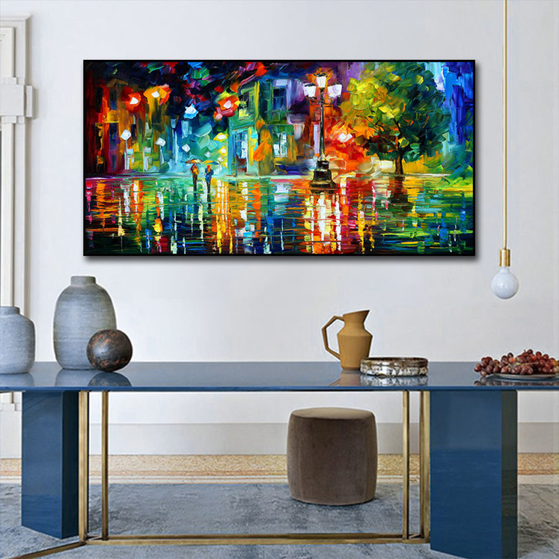 Street Under Street Light Abstract Oil Painting Print On Canvas Nordic Poster Wall Art Picture For Living Room Home Decor - Image 2