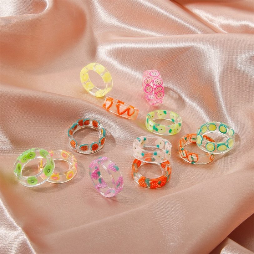 Summer Fashion Fresh Fruit Acrylic Ring for Women Transparent Resin New Design Strawberry Lemon Finger Jewelry Girl Gifts 2021 - Image 3