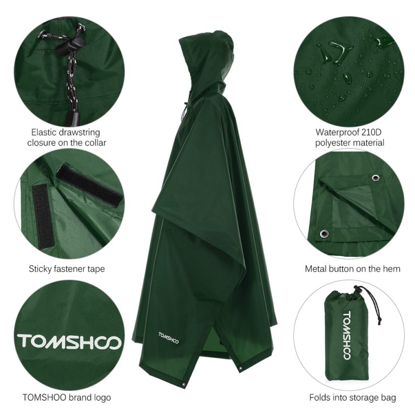 TOMSHOO Multifunctional Lightweight Raincoat with Hood Hiking Cycling Rain Cover Poncho Rain Coat Outdoor Camping Tent Mat - Image 2