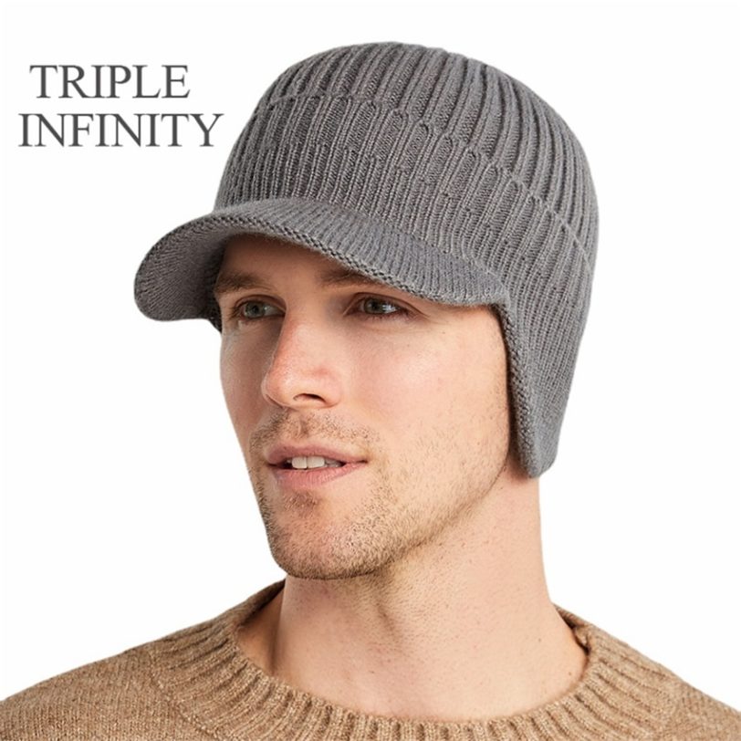 TRIPLE INFINITY Winter Men's Hat Thick Windproof Sun Visor Hat Outdoor Riding Warm Ear Protection Knitted Hat Male Baseball Cap - Image 5