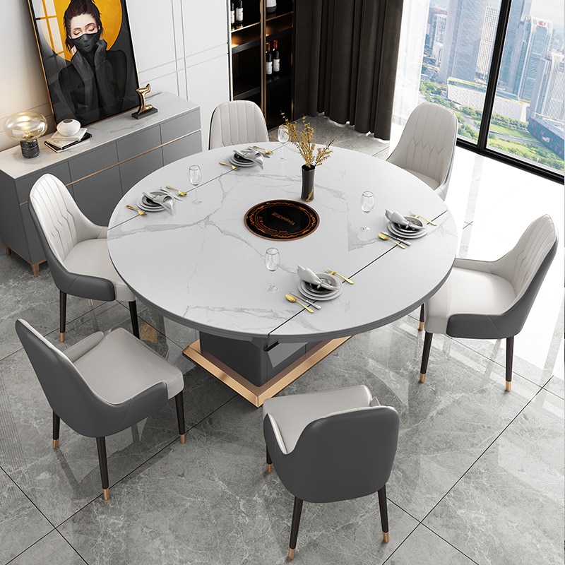 Table chairs Modern tempered glass retractable rock slab living room dining table family table