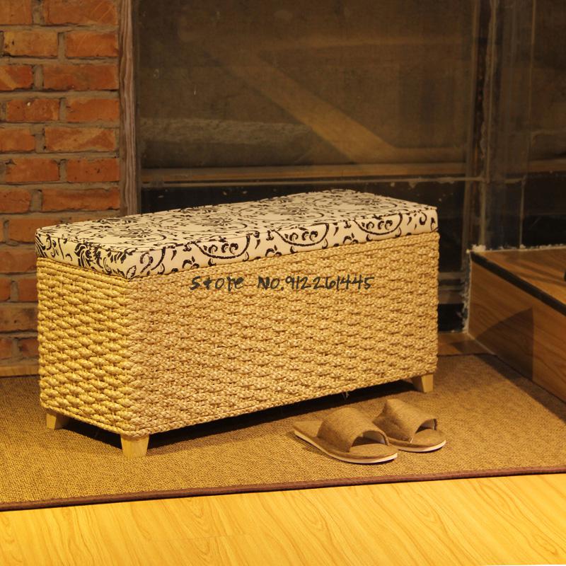 The entrance hall shoe stool can sit on the straw woven storage shoe changing sofa stool