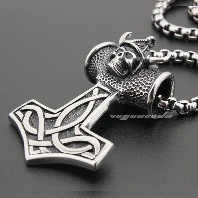 Thor`s Hammer Pendant 316L Stainless Steel Mens Biker Rocker Punk Viking Norse Warrior Jewellery 6K001 Steel Necklace 24 inches - Image 2