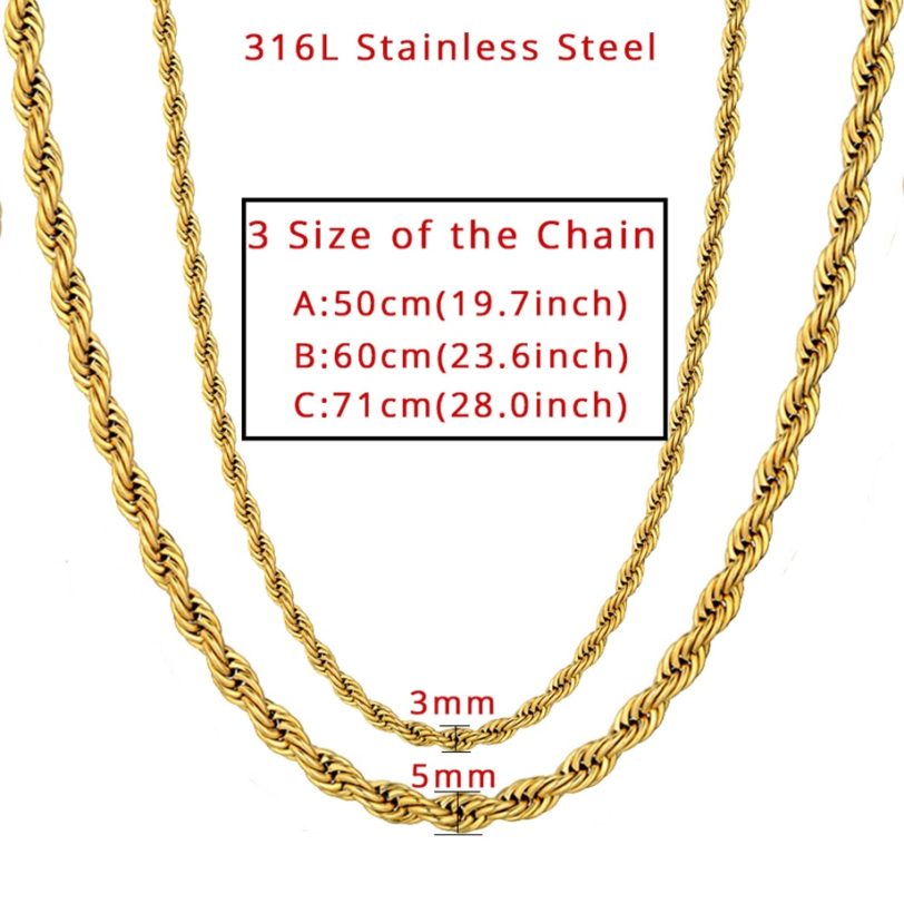 Twist Hip Hop Stainless Steel Long Chain Necklace Men Jewelry Wholesale,Brand Hippie Gold Color Male Necklace Chain Jewelry Gift - Image 2