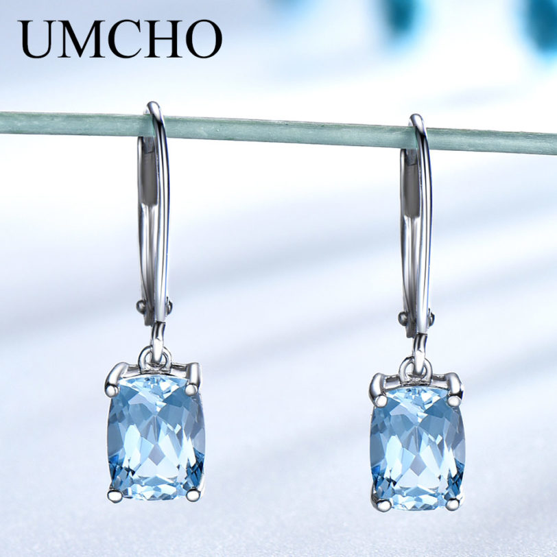 UMCHO 925 Sterling Silver Jewelry Created Sky Blue Topaz Earrings Necklace Elegant Wedding Gifts For Women Fine Jewelry Sets - Image 4