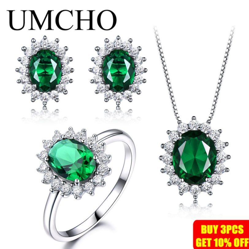 UMCHO 925 Sterling Silver Jewelry Set Nano Green Emerald Ring Pendant Stud Earrings For Women Brand Fine Jewelry Top Quality - Image 4