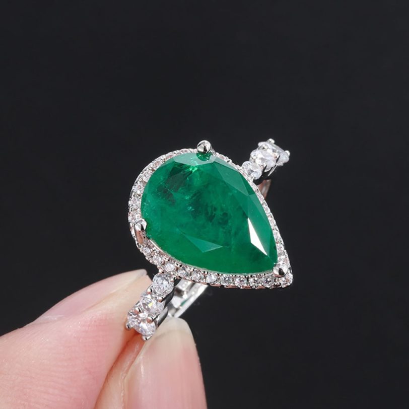 Vintage 925 Sterling Silver Moissanite Pear Emerald Gemstone Earrings/Necklace/Ring Wedding Engagement Jewelry Sets Wholesale - Image 4