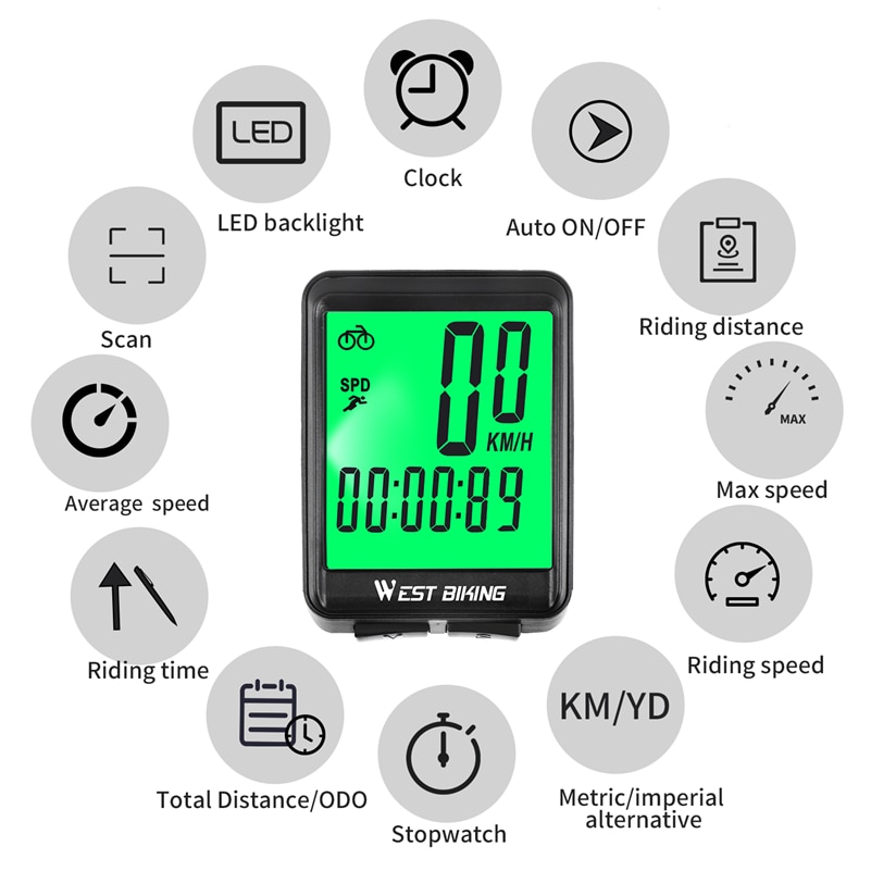 WEST BIKING Bicycle Computer Wireless Wired Waterproof Cycling Stopwatch MTB Bike Speedometer Odometer LED Backlight Stopwatch 1