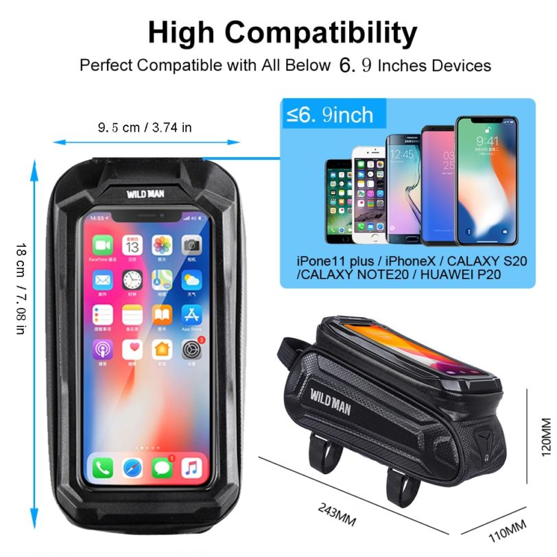 WILD MAN Bike Bag 1.8L Frame Front Tube Cycling Bag Bicycle Waterproof Phone Case Holder 7 Inches Touchscreen Bag Accessories - Image 3