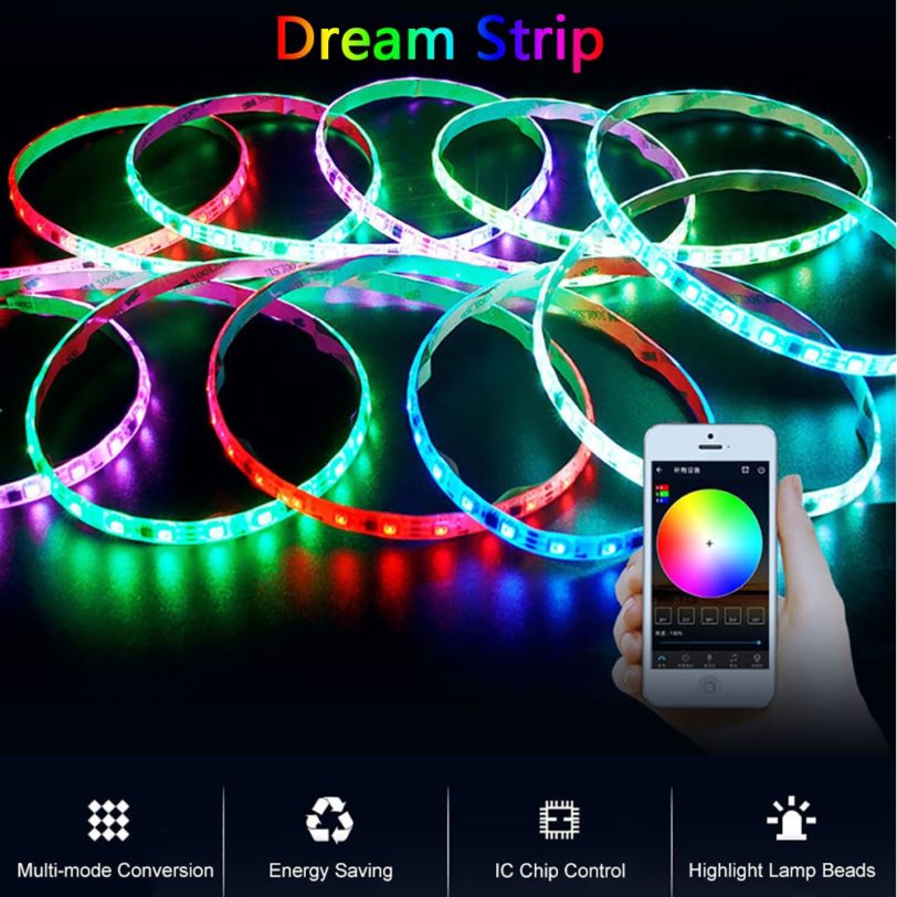 WS2811 Addressable Strip Smart App Controller Led Strip Light Kit 5M 10M 15M 20M 5050 LED RGBIC Dream Tape DC 12V Adapter - Image 2