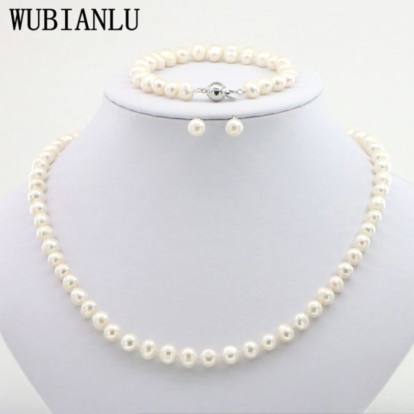 WUBIANLU 4 Colors New Charming Women Hot Sale 7-8mm White Real Pearl Necklace Bracelet Earring Jewelry Wholesale And Retail - Image 3