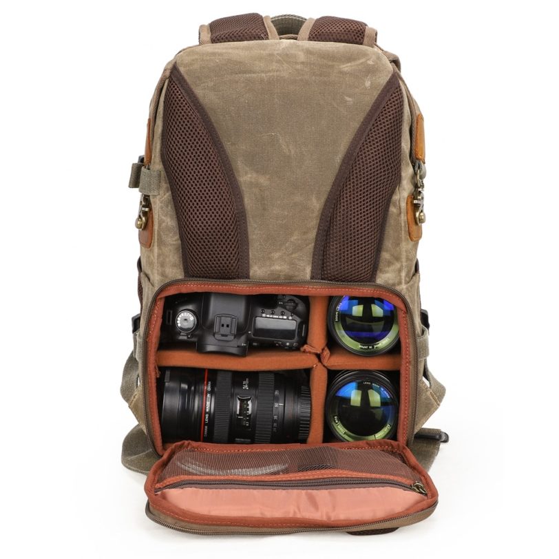 Waterproof Batik Canvas Crazy Horse Leather Camera Bags Outdoor Photography DSLR/SLR Backpack Fotocamera SLR Bag for Nikon Canon - Image 3