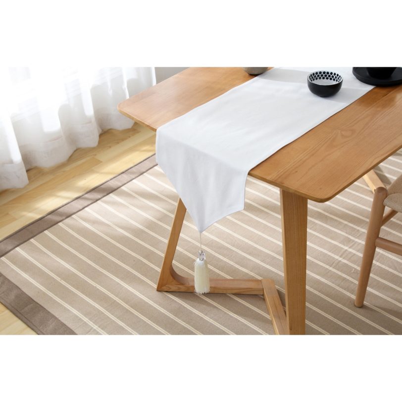 White Elegant Table Runner Tablecloth Black Table Decoration Accessories Solid Color Japanese Style Tassel Tea Mat Home Decor - Image 5