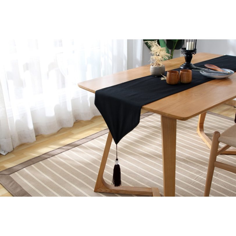 White Elegant Table Runner Tablecloth Black Table Decoration Accessories Solid Color Japanese Style Tassel Tea Mat Home Decor - Image 2