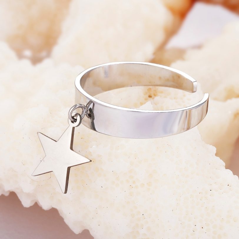 Wholesale Unisex Star Pendant Rings For Men Women Stainless Steel Classic Adjustable Open Ring Gift For Friend Female Jewelry - Image 3